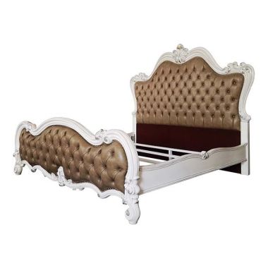 ACME Versailles II Eastern King Bed in Vintage Gray PU / Bone White Finsih