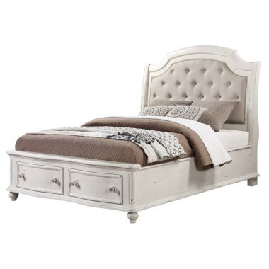 ACME Jaqueline Eastern King Bed, Gray Linen & Antique White Finish