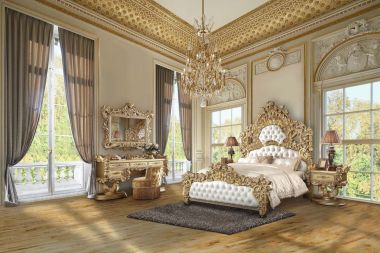 ACME Bernadette 4pc Eastern King Bedroom Set, White PU & Gold Finish