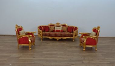 European Furniture Bellagio II 3pc Livingroom Set in Red/Gold Fabric