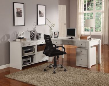 Parker House Boca 3pc L-Shaped Desk & Credenza in Cottage White Finish - Available to CA, AZ, NV, OR, WA, CO
