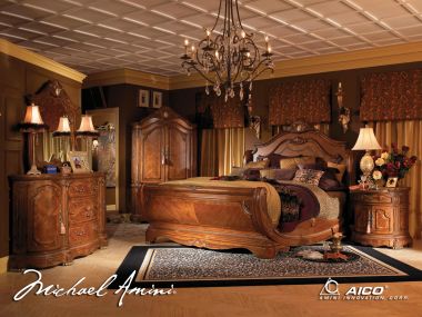 AICO 5pc Cortina California King Size Bedroom Set in Honey Walnut Finish