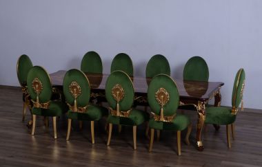 European Furniture Luxor 11pc Dining Table Set with Emerald Green Side Chair