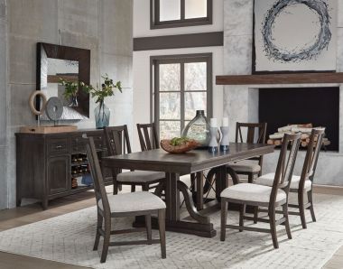 Magnussen Westley Falls 7pc Trestle Dining Table Set in Graphite Finish