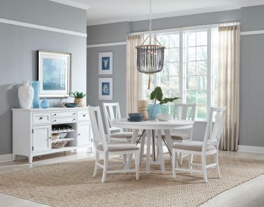 Magnussen Heron Cove 5pc Round Dining Table Set in Chalk White Finish