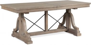 Magnussen Paxton Place Trestle Dining Table in Dovetail Grey, Weathered Bronze Metal