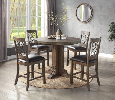 ACME Raphaela 5pc Counter Height Table Set in Weathered Cherry Finish