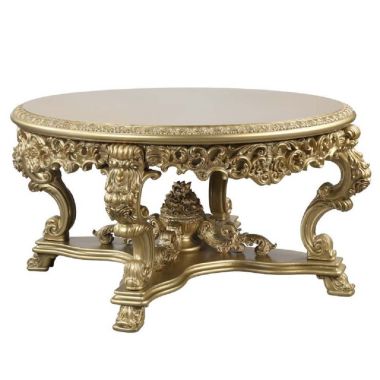 ACME Bernadette Round Dining Table, Gold Finish