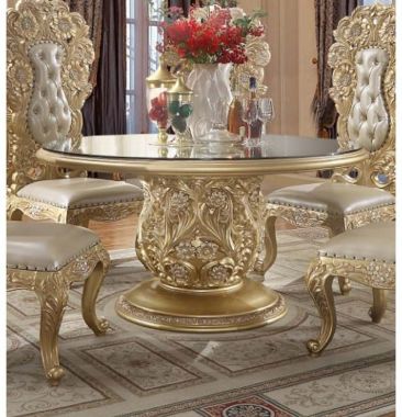 ACME Cabriole Round Dining Table, Gold Finish