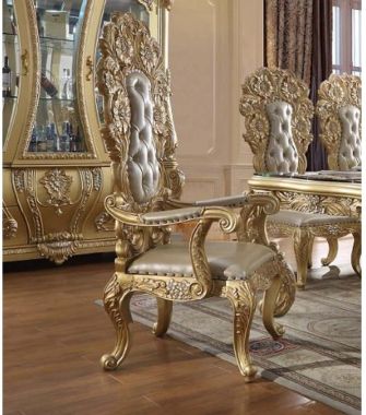 ACME Cabriole Arm Chair - Set of 2, Light Gold PU & Gold Finish
