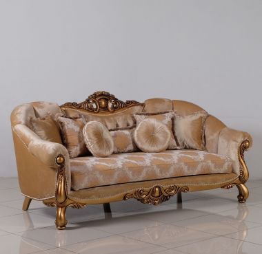European Furniture Golden Knights Sofa in Beige and Antique Dark Bronze