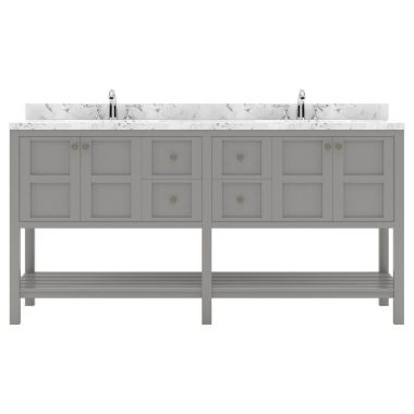 Virtu USA Winterfell 72" Double Bath Vanity in Gray with Quartz Top and Round Sinks #ED-30072-CMRO-GR-NM