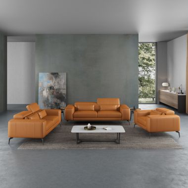 European Furniture Cavour 3pc Livingroom Set in Cognac Italian Leather