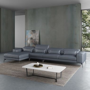 European Furniture Cavour Mansion Left Hand Facing Sectional in Smokey Gray Italian Leather