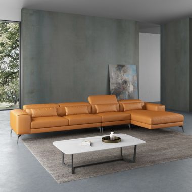 European Furniture Cavour Mansion Right Hand Facing Sectional in Cognac Italian Leather