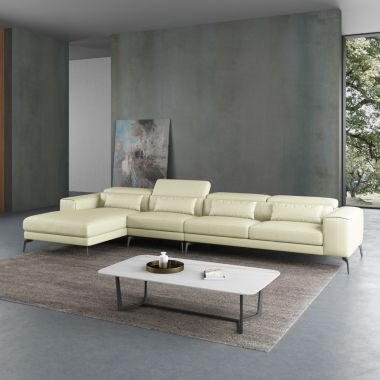 European Furniture Cavour Mansion Left Hand Facing Sectional in Off White Italian Leather