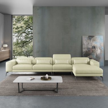 European Furniture Cavour Mansion Right Hand Facing Sectional in Off White Italian Leather