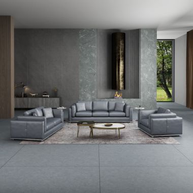 European Furniture Picasso 3pc Livingroom Set in Smokey Gray Italian Leather