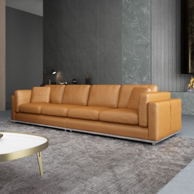 European Furniture Picasso Oversize Sofa in Cognac Italian Leather