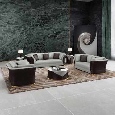 European Furniture Vogue 3pc Livingroom Set in Grey & Chocolate Italian Leather
