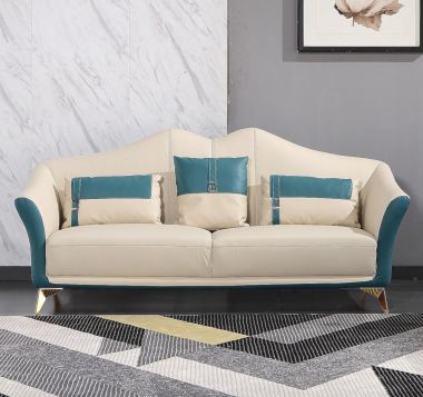 European Furniture Winston Sofa in White-Blue Italian Leather