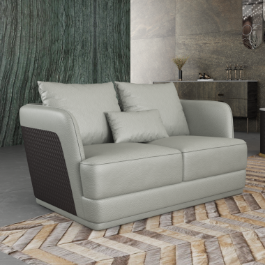 European Furniture Glamour Loveseat in Lite Grey-Chocolate Italian Leather