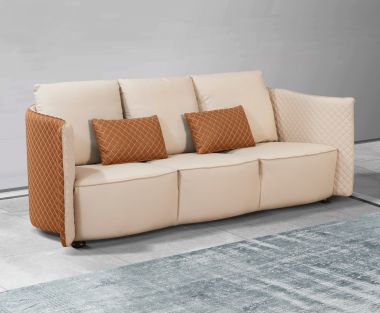 European Furniture Makassar Sofa in Sand Beige & Orange Italian Leather