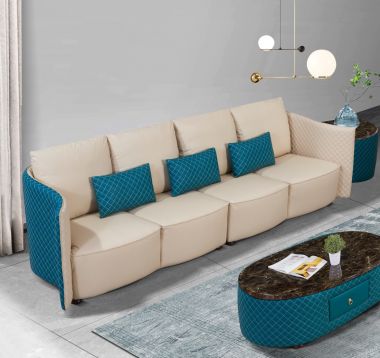 European Furniture Makassar Oversize Sofa in Sand Beige & Blue Italian Leather