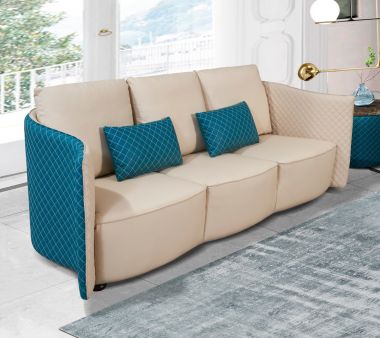 European Furniture Makassar Sofa in Sand Beige & Blue Italian Leather