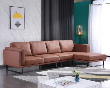 European Furniture Fidelio Right Hand Facing Sectional in Russet Brown Italian Leather