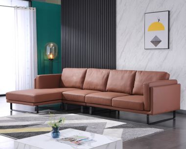 European Furniture Fidelio Left Hand Facing Sectional in Russet Brown Italian Leather
