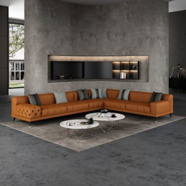 European Furniture Outlander Modular Sectional in Cognac Italian Leather