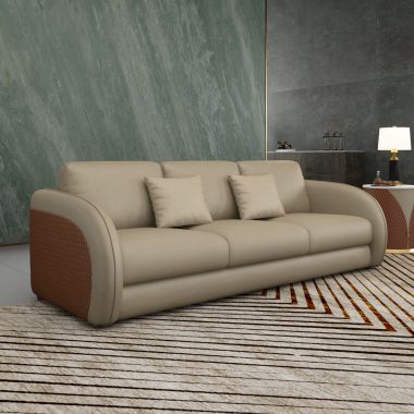 European Furniture Noir Sofa in Sand Beige & Brown Italian Leather