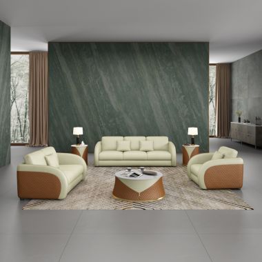 European Furniture Noir 3pc Livingroom Set in Beige & Cognac Italian Leather