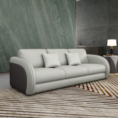 European Furniture Noir Sofa in Lite Grey & Chocolate Italian Leather