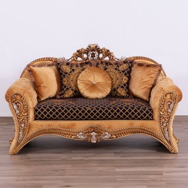 European Furniture Emperador Loveseat in Antique Brown with Antique Silver