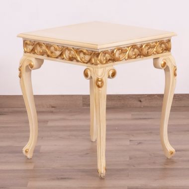 European Furniture Fantasia Side Table in Antique Beige with Dark Gold Leaf