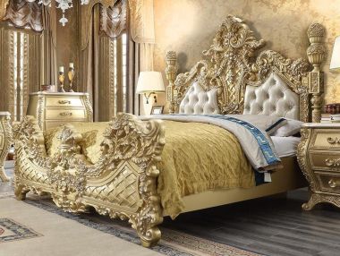 Homey Design HD-1801 California King Bed in Metallic Antique Gold