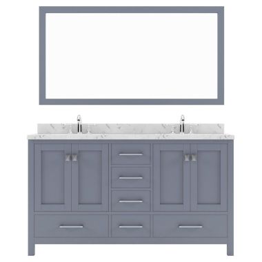 Virtu USA Caroline Avenue 60" Double Bath Vanity in Gray with Quartz Top and Sinks #GD-50060-CMRO-GR-001
