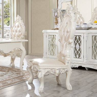 Homey Design HD-13012-I Side Chair in Antique White and Metallic Silver Highlights - Set of 2