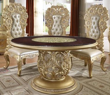 Homey Design HD-1801 Round Dining Table in Metallic Antique Gold