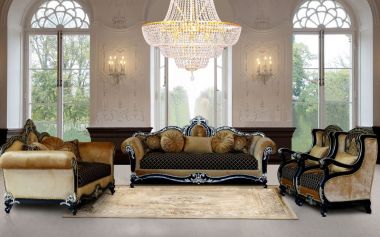 European Furniture Raffaello 3pc Livingroom Set in Black & Antique Silver