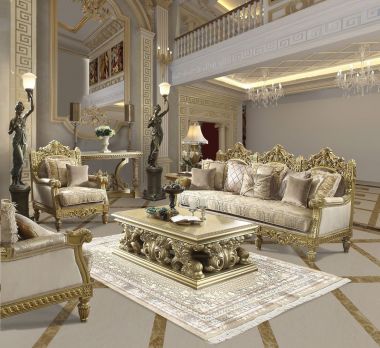 Homey Design HD-2659 3pc Livingroom Set in Metallic Bright Gold