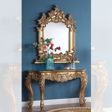 Homey Design HD-328G Console Table with Mirror in Gold Finish