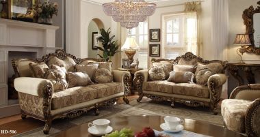 Homey Design HD-506 3pc Livingroom Set in Metallic Antique Gold and Perfect Brown