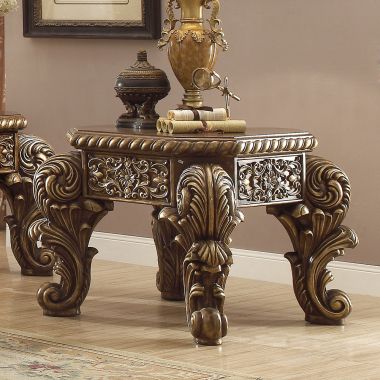 Homey Design HD-8011 End Table in Metallic Antique Gold and Perfect Brown