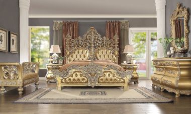 Homey Design HD-8016 4pc California King Bedroom Set in Metallic Bright Gold