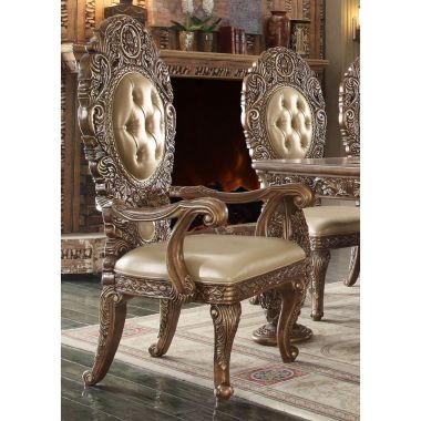 Homey Design HD-8018 Arm Chair in Metallic Antique Gold and Perfect Brown - Set of 2