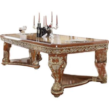Homey Design HD-8024 Dining Table in Cherry and Metallic Gold