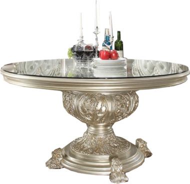 Homey Design HD-8088 Round Table in Metallic Silver with Gold Highlights